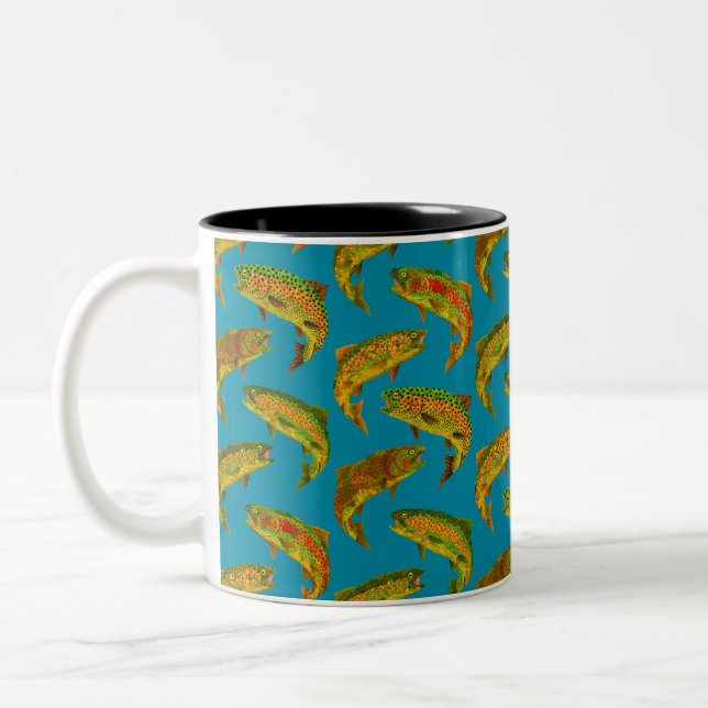 Aspen Leaf Rainbow Trout Seamless Pattern 2018 Two-Tone Coffee Mug (Left)