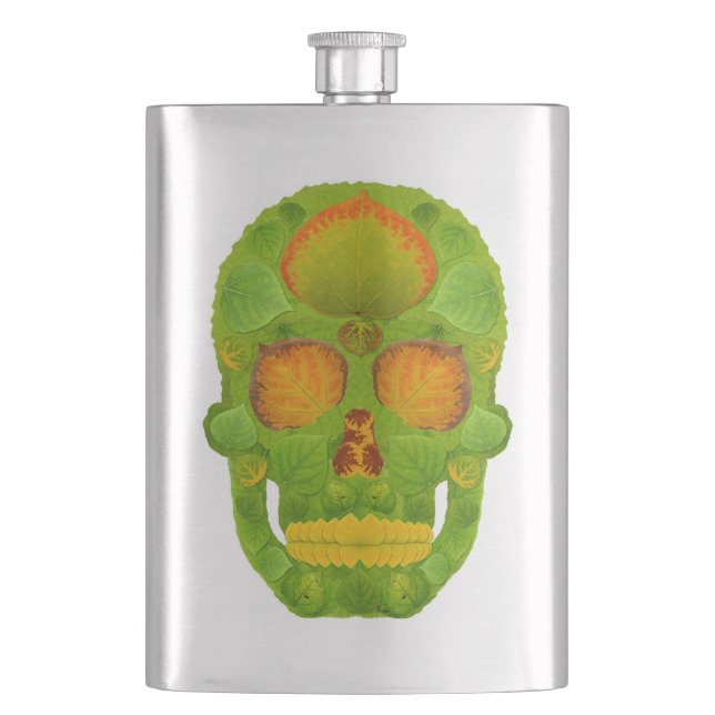 Aspen Leaf Skull 10 Hip Flask (Front)