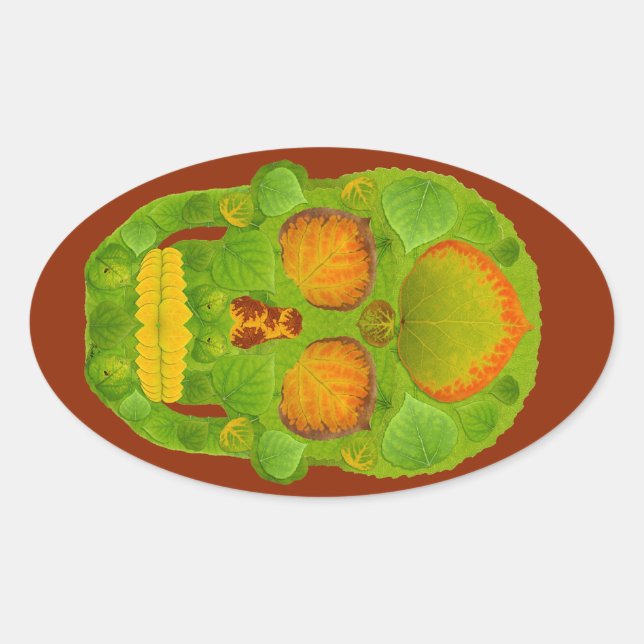Aspen Leaf Skull 10 Oval Sticker (Front)