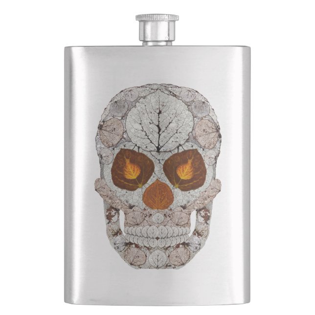 Aspen Leaf Skull 11 Hip Flask (Front)