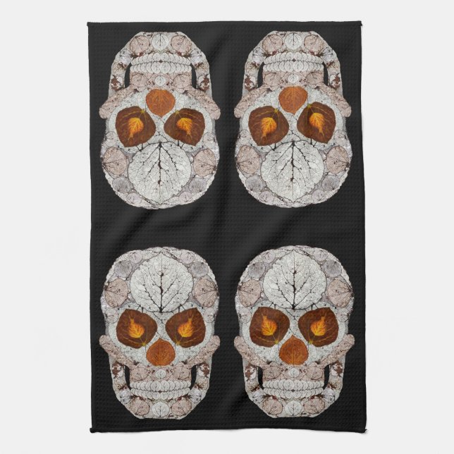 Aspen Leaf Skull 11 Tea Towel (Vertical)