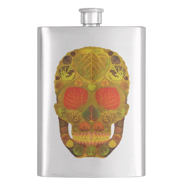 Aspen Leaf Skull 12 Hip Flask (Front)