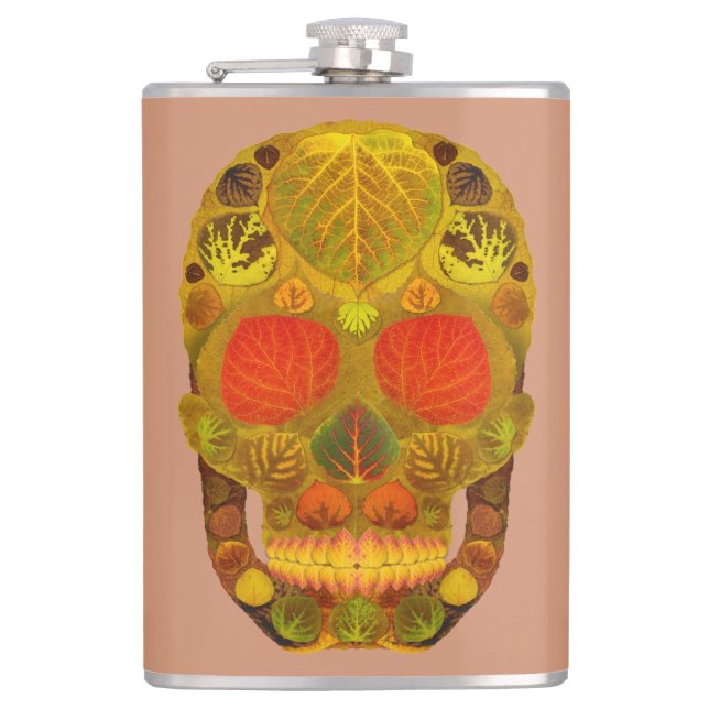 Aspen Leaf Skull 12 Hip Flask (Front)