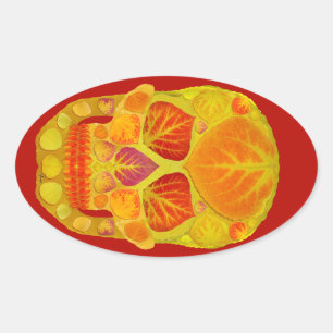 Aspen Leaf Skull 13 Oval Sticker