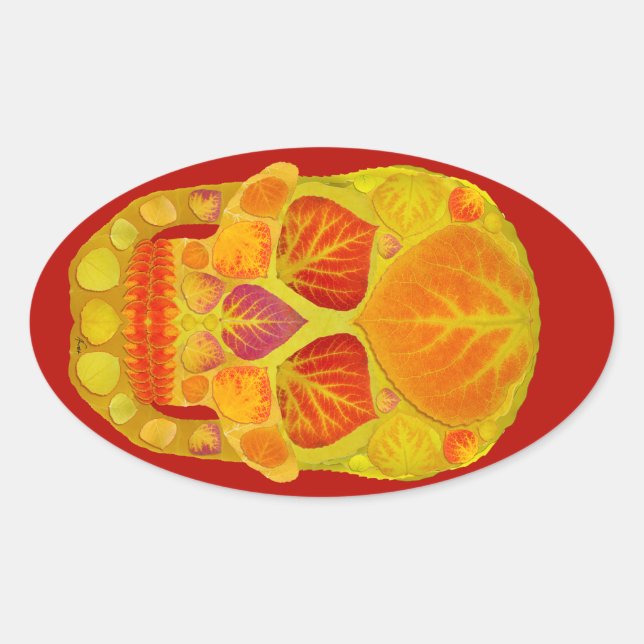 Aspen Leaf Skull 13 Oval Sticker (Front)
