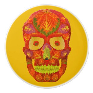 Aspen Leaf Skull 16 Ceramic Knob