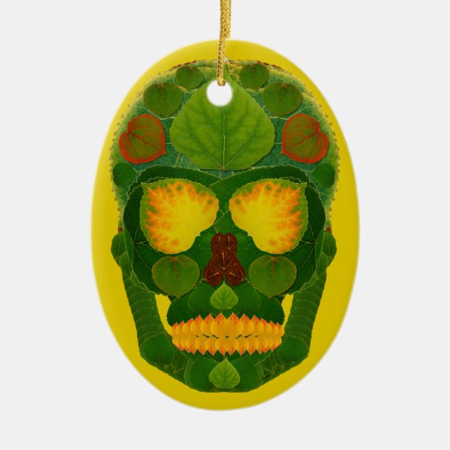 Aspen Leaf Skull 9 Ceramic Ornament (Front)