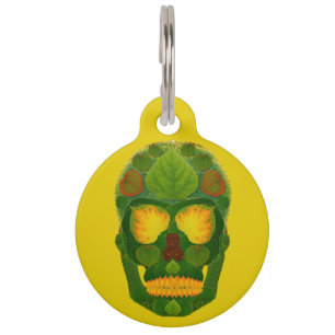 Aspen Leaf Skull 9 Pet Tag