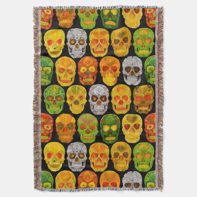 Aspen Leaf Skulls seamless pattern 2018 Throw Blanket (Front Vertical)