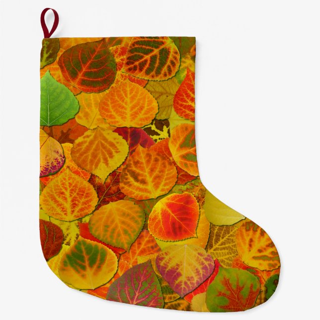 Aspen Leaves Collage Solid Medley 1 Large Christmas Stocking (Front)