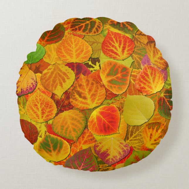 Aspen Leaves Collage Solid Medley 1 Round Cushion (Front)