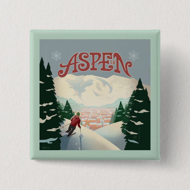 Aspen Skier | Colorado 15 Cm Square Badge (Front)