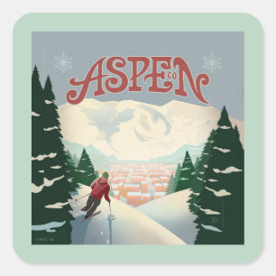Aspen Skier   Colorado Square Sticker