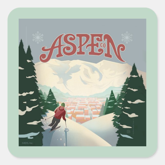 Aspen Skier | Colorado Square Sticker (Front)
