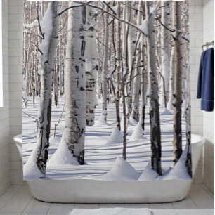 Aspen Tree Trunks Long Shadows in Winter Snow Shower Curtain