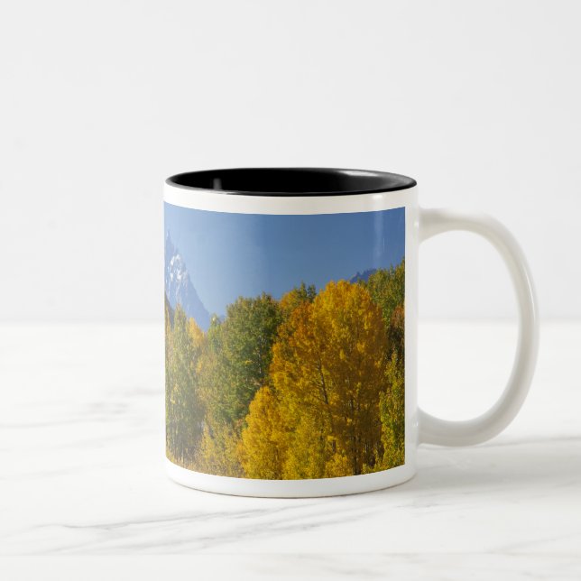 Aspen trees with the Teton mountain range Two-Tone Coffee Mug (Right)