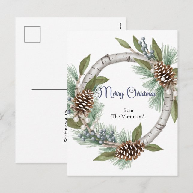 Aspen Wreath with Pinecones Christmas postcard (Front/Back)