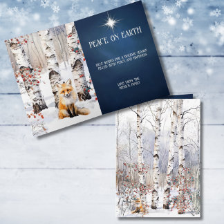 Aspens in Winter with Red Fox Christmas Card