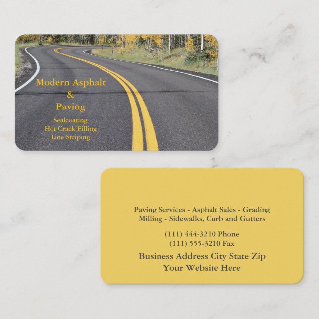 Asphalt & Paving / Driveway Construction Services Business Card (Front/Back)
