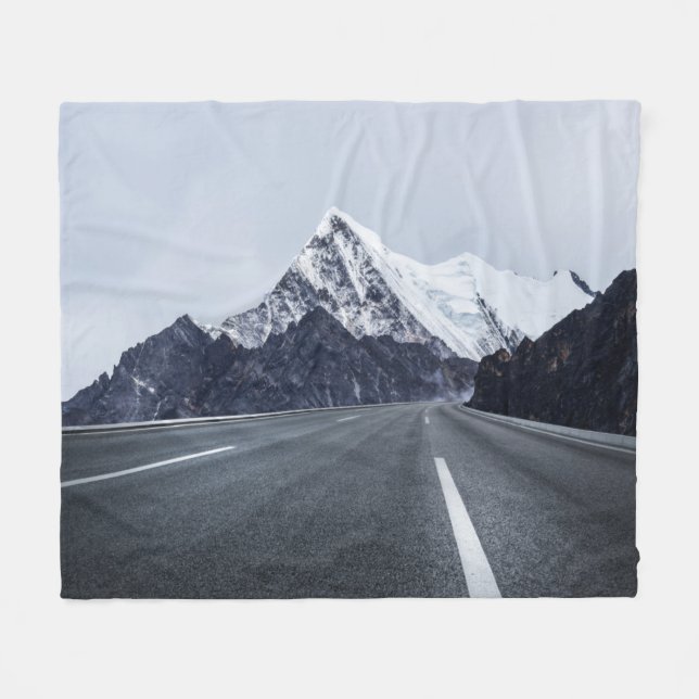 Asphalt Road in front of Snow Mountain Fleece Blanket (Front (Horizontal))