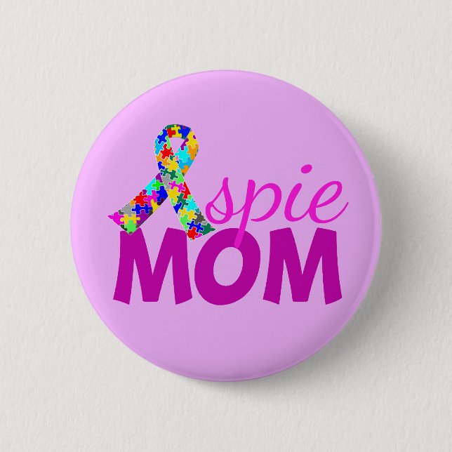 Aspie Mum Pretty Pink Ribbon Asperger Mothers Day 6 Cm Round Badge (Front)