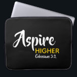ASPIRE HIGHER Inspirational Christian Black Laptop Sleeve<br><div class="desc">Inspirational message - Aspire Higher - with Scripture reference Colossians 3:2 "Set your mind on things above". A motivational message, simply yet stylishly displayed. Text is fully customisable, so you can personalise with your own favourite message and Scripture reference, or you can leave as it is. A great gift all...</div>