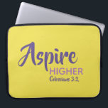 ASPIRE HIGHER Inspirational Christian Yellow Laptop Sleeve<br><div class="desc">Inspirational message - Aspire Higher - with Scripture reference Colossians 3:2 "Set your mind on things above". A motivational message, simply yet stylishly displayed. Text is fully customisable, so you can personalise with your own favourite message and Scripture reference, or you can leave as it is. A great gift all...</div>