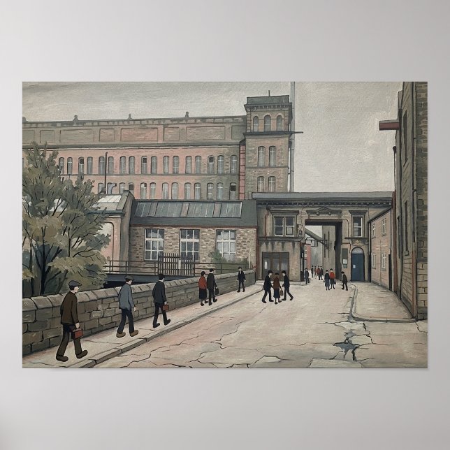 Asquith Bottom Mills Sowerby Bridge in Lowry Style Poster (Front)