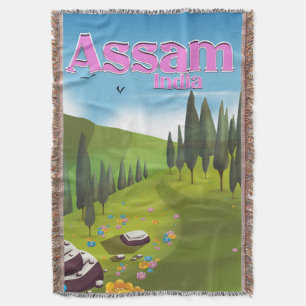 Assam India travel poster print. Throw Blanket