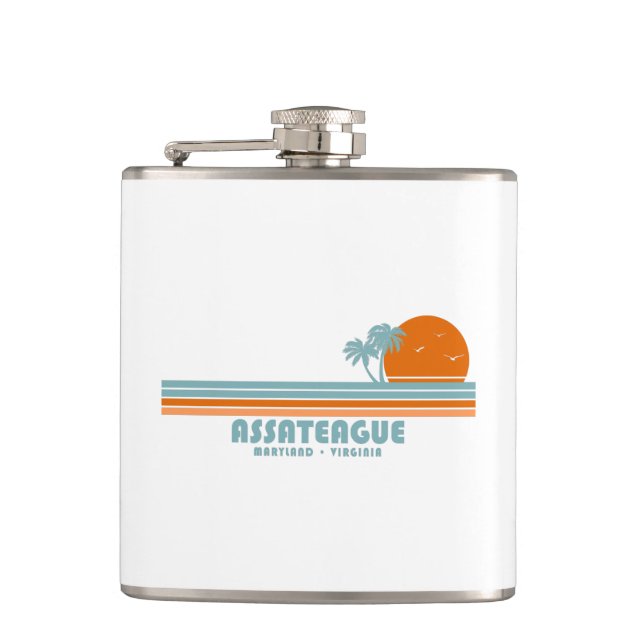Assateague Island Maryland Virginia Sun Palm Trees Hip Flask (Front)