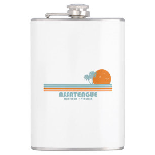 Assateague Island Maryland Virginia Sun Palm Trees Hip Flask