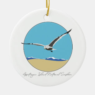 Assateague Island Sea Gull over Beach Ceramic Tree Decoration