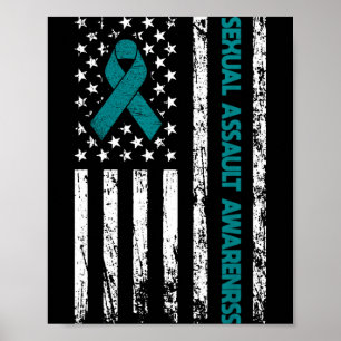Assault Awareness Teal Ribbon American Flag Poster