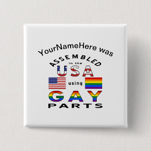 Assembled USA Gay Parts Personalised Name 15 Cm Square Badge
