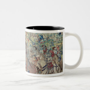 Assembling the Riders, from the tapestry of 'David Two-Tone Coffee Mug