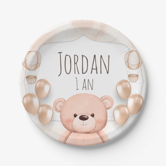 Assiettes En Carton Baby shower Teddy bear ours Paper Plate (Front)