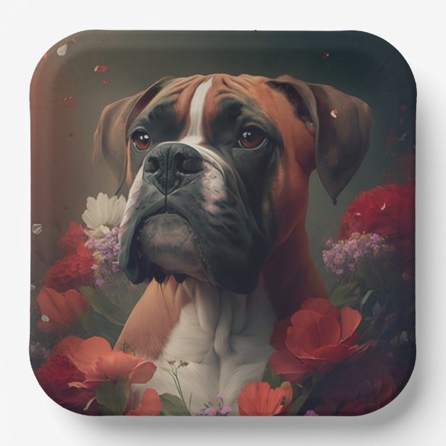 Assiettes en carton chien Boxer Paper Plate (Front)