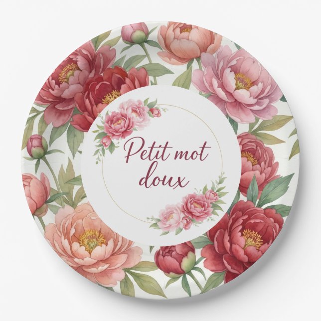 Assiettes en carton florales pivoine – Décoration  Paper Plate (Front)