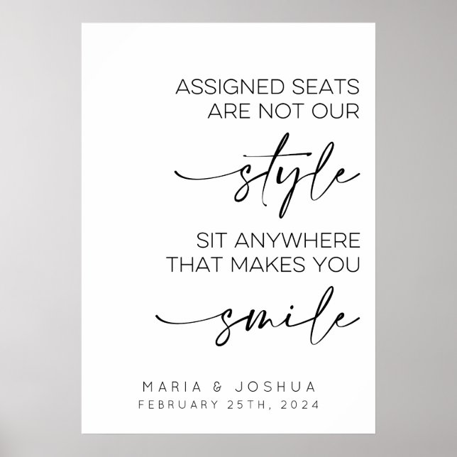 Assigned Seats Are Not Our Style Minimal Wedding Poster (Front)