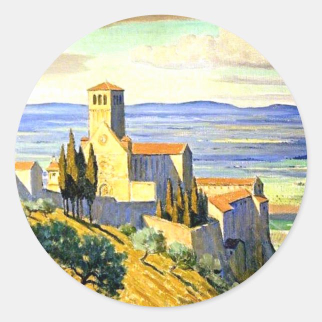 Assisi, Italy - fine art painting, Classic Round Sticker (Front)