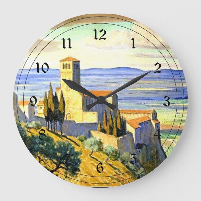 Assisi, Italy - fine art painting Large Clock (Front)