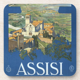 Assisi Italy Vintage Travel Art Francesco Basilica Coaster