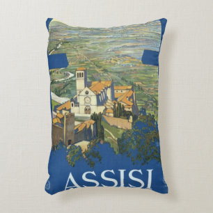 Assisi Italy Vintage Travel Art Francesco Basilica Decorative Cushion