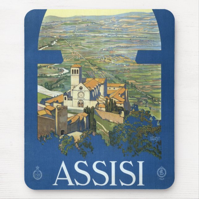 Assisi Italy Vintage Travel Art Francesco Basilica Mouse Pad (Front)