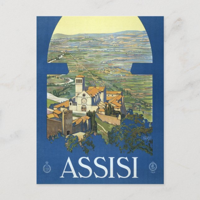 Assisi Italy Vintage Travel Art Francesco Basilica Postcard (Front)