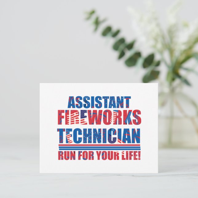 Assistant fireworks technician funny 4th of july holiday postcard (Standing Front)