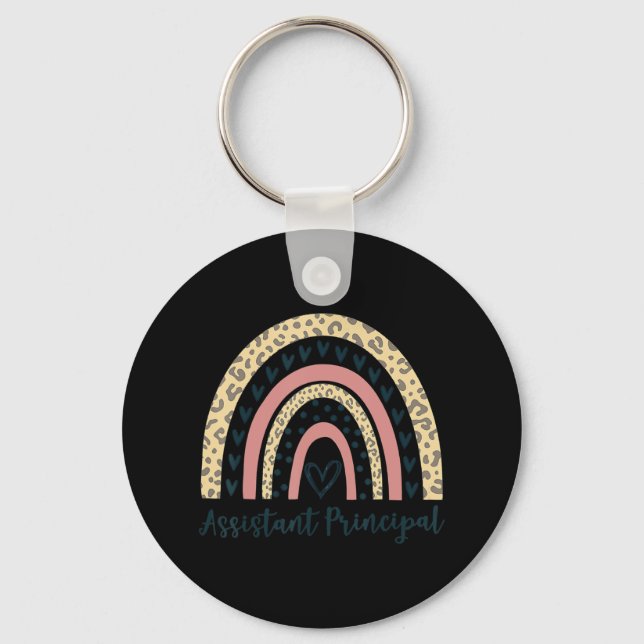 Assistant Principal Boho Rainbow Leopard Back to s Key Ring (Front)