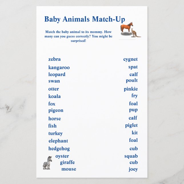 Assorted Animals Themed Match-Up Game (Front)