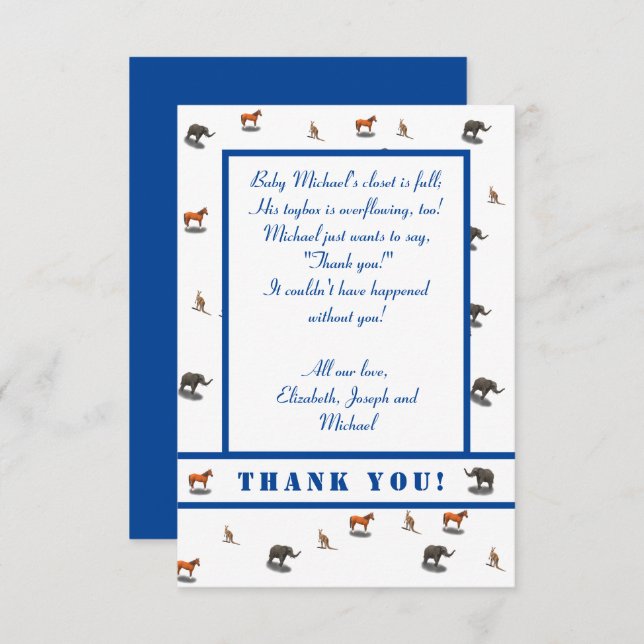 Assorted Animals Themed  Thank You Card (Front/Back)