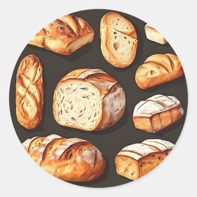 Assorted Artisan Bread Loaves Classic Round Sticker (Front)
